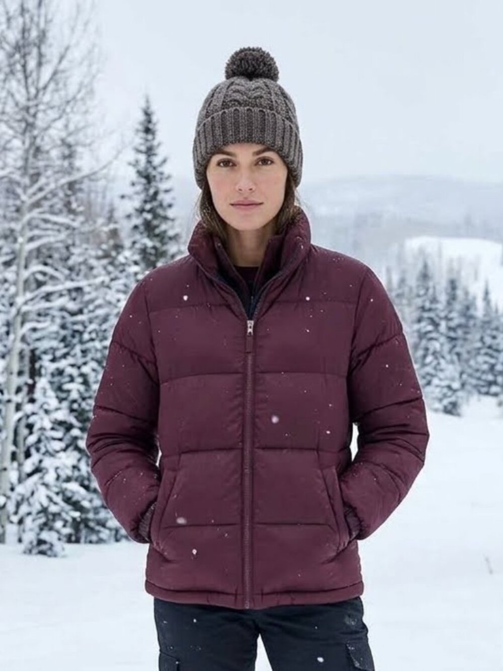 Old Navy zip up puffer coat, burgundy, size S